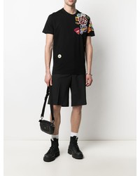 schwarzes besticktes T-Shirt mit einem Rundhalsausschnitt von DSQUARED2