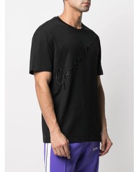 schwarzes besticktes T-Shirt mit einem Rundhalsausschnitt von Versace