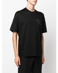 schwarzes besticktes T-Shirt mit einem Rundhalsausschnitt von Emporio Armani