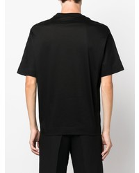 schwarzes besticktes T-Shirt mit einem Rundhalsausschnitt von Emporio Armani