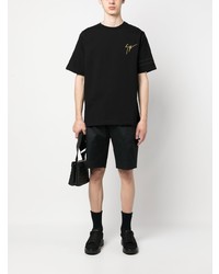 schwarzes besticktes T-Shirt mit einem Rundhalsausschnitt von Giuseppe Zanotti