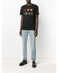 schwarzes besticktes T-Shirt mit einem Rundhalsausschnitt von Versace