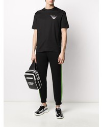 schwarzes besticktes T-Shirt mit einem Rundhalsausschnitt von Emporio Armani