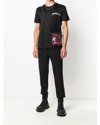 schwarzes besticktes T-Shirt mit einem Rundhalsausschnitt von Alexander McQueen