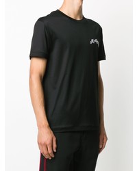 schwarzes besticktes T-Shirt mit einem Rundhalsausschnitt von Alexander McQueen