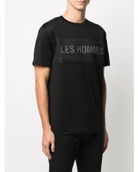 schwarzes besticktes T-Shirt mit einem Rundhalsausschnitt von Les Hommes