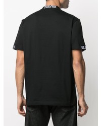 schwarzes besticktes T-Shirt mit einem Rundhalsausschnitt von Versace