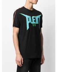 schwarzes besticktes T-Shirt mit einem Rundhalsausschnitt von Philipp Plein