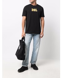 schwarzes besticktes T-Shirt mit einem Rundhalsausschnitt von Diesel