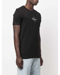 schwarzes besticktes T-Shirt mit einem Rundhalsausschnitt von Calvin Klein Jeans