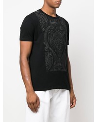 schwarzes besticktes T-Shirt mit einem Rundhalsausschnitt von Etro