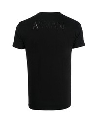 schwarzes besticktes T-Shirt mit einem Rundhalsausschnitt von Emporio Armani