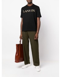 schwarzes besticktes T-Shirt mit einem Rundhalsausschnitt von Lanvin