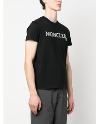 schwarzes besticktes T-Shirt mit einem Rundhalsausschnitt von Moncler