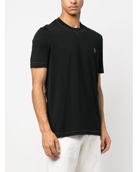 schwarzes besticktes T-Shirt mit einem Rundhalsausschnitt von Brunello Cucinelli
