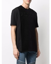 schwarzes besticktes T-Shirt mit einem Rundhalsausschnitt von Philipp Plein