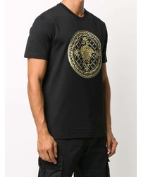 schwarzes besticktes T-Shirt mit einem Rundhalsausschnitt von Versace