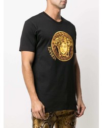 schwarzes besticktes T-Shirt mit einem Rundhalsausschnitt von Versace