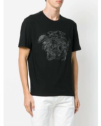 schwarzes besticktes T-Shirt mit einem Rundhalsausschnitt von Versace