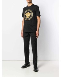 schwarzes besticktes T-Shirt mit einem Rundhalsausschnitt von Versace