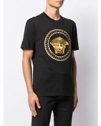 schwarzes besticktes T-Shirt mit einem Rundhalsausschnitt von Versace