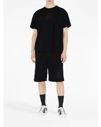 schwarzes besticktes T-Shirt mit einem Rundhalsausschnitt von Burberry