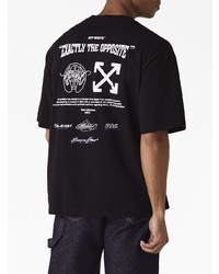 schwarzes besticktes T-Shirt mit einem Rundhalsausschnitt von Off-White