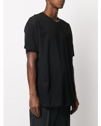 schwarzes besticktes T-Shirt mit einem Rundhalsausschnitt von Raf Simons