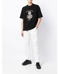 schwarzes besticktes T-Shirt mit einem Rundhalsausschnitt von Emporio Armani