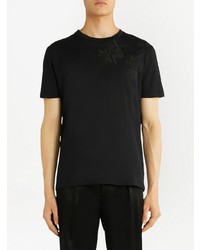 schwarzes besticktes T-Shirt mit einem Rundhalsausschnitt von Etro