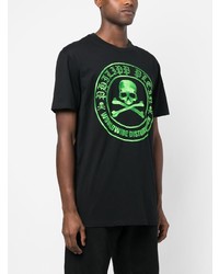 schwarzes besticktes T-Shirt mit einem Rundhalsausschnitt von Philipp Plein