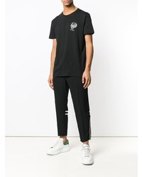 schwarzes besticktes T-Shirt mit einem Rundhalsausschnitt von Alexander McQueen