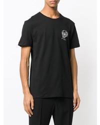 schwarzes besticktes T-Shirt mit einem Rundhalsausschnitt von Alexander McQueen