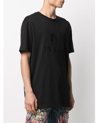 schwarzes besticktes T-Shirt mit einem Rundhalsausschnitt von Philipp Plein