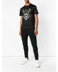 schwarzes besticktes T-Shirt mit einem Rundhalsausschnitt von Les Hommes