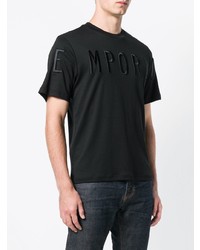 schwarzes besticktes T-Shirt mit einem Rundhalsausschnitt von Emporio Armani