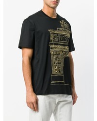 schwarzes besticktes T-Shirt mit einem Rundhalsausschnitt von Versace