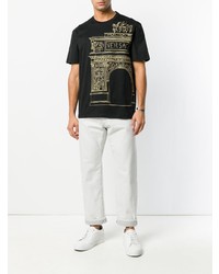 schwarzes besticktes T-Shirt mit einem Rundhalsausschnitt von Versace