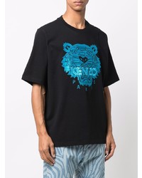 schwarzes besticktes T-Shirt mit einem Rundhalsausschnitt von Kenzo