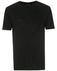 schwarzes besticktes T-Shirt mit einem Rundhalsausschnitt von Emporio Armani