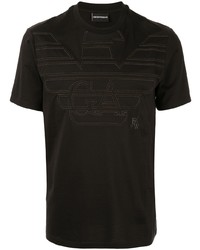 schwarzes besticktes T-Shirt mit einem Rundhalsausschnitt von Emporio Armani