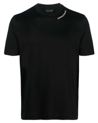 schwarzes besticktes T-Shirt mit einem Rundhalsausschnitt von Emporio Armani