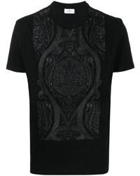 schwarzes besticktes T-Shirt mit einem Rundhalsausschnitt von Etro