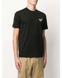 schwarzes besticktes T-Shirt mit einem Rundhalsausschnitt von Emporio Armani