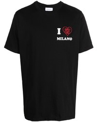 schwarzes besticktes T-Shirt mit einem Rundhalsausschnitt von Family First