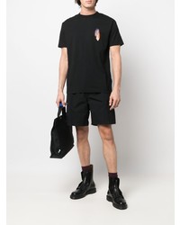 schwarzes besticktes T-Shirt mit einem Rundhalsausschnitt von Marcelo Burlon County of Milan