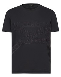 schwarzes besticktes T-Shirt mit einem Rundhalsausschnitt von Fendi
