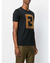 schwarzes besticktes T-Shirt mit einem Rundhalsausschnitt von Fendi