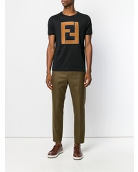 schwarzes besticktes T-Shirt mit einem Rundhalsausschnitt von Fendi