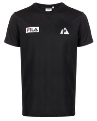 schwarzes besticktes T-Shirt mit einem Rundhalsausschnitt von Fila